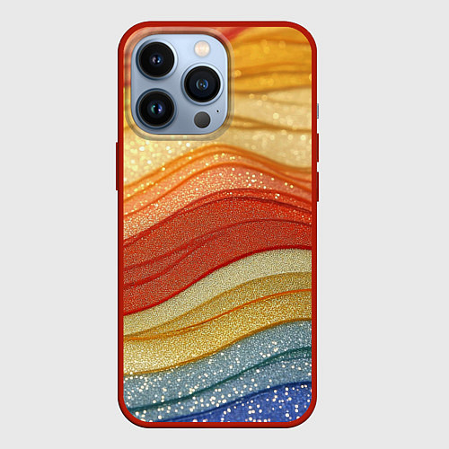 Чехол iPhone 13 Pro Золотистые полосы абстракция / 3D-Красный – фото 1