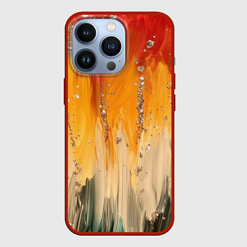 Чехол iPhone 13 Pro Красочная текстура с блестяшками / 3D-Красный – фото 1