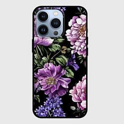 Чехол для iPhone 13 Pro Пионы и сирень старинный узор, цвет: 3D-черный