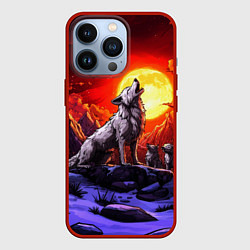 Чехол для iPhone 13 Pro Белый волк воет на луну, цвет: 3D-красный