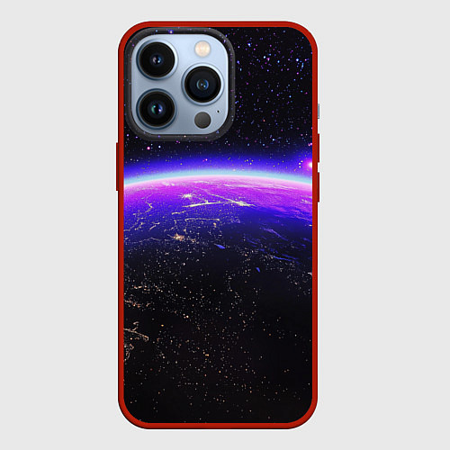 Чехол iPhone 13 Pro Планета и неоновое свечение / 3D-Красный – фото 1
