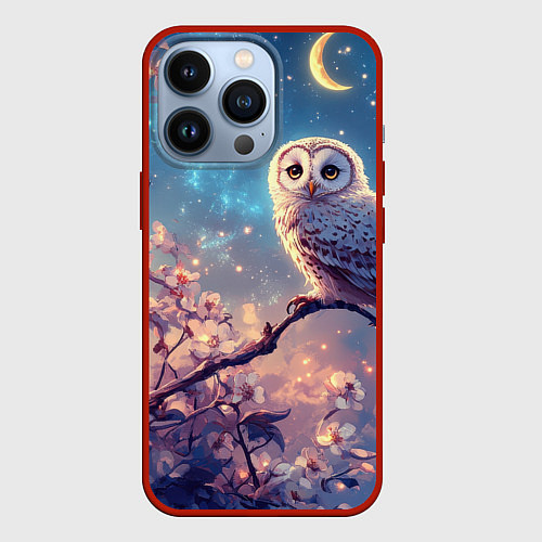 Чехол iPhone 13 Pro Сова на фоне ночного неба / 3D-Красный – фото 1