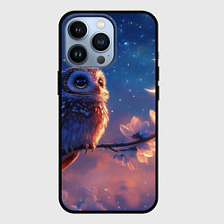 Чехол для iPhone 13 Pro Сова на фоне ночного неба, цвет: 3D-черный