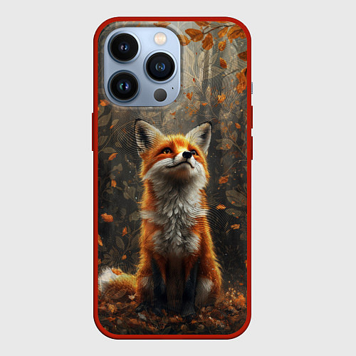 Чехол iPhone 13 Pro Довольный лис в лесной чаще / 3D-Красный – фото 1