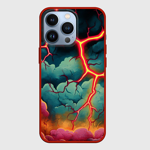 Чехол iPhone 13 Pro Молнии в виде разлома / 3D-Красный – фото 1