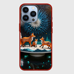 Чехол для iPhone 13 Pro Семья из трех лисиц, цвет: 3D-красный