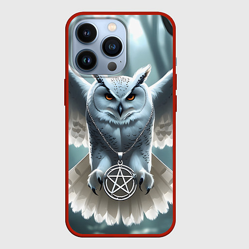 Чехол iPhone 13 Pro Лес и белая сова / 3D-Красный – фото 1