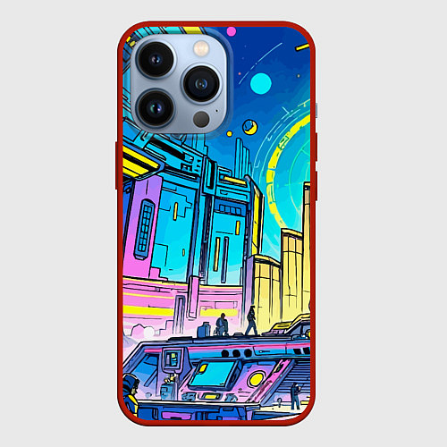 Чехол iPhone 13 Pro Космический город / 3D-Красный – фото 1