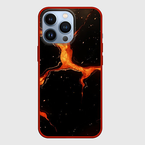 Чехол iPhone 13 Pro Оранжевый разлом на черной текстуре / 3D-Красный – фото 1