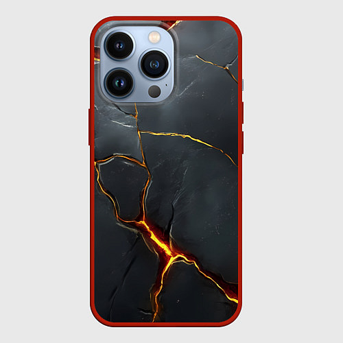 Чехол iPhone 13 Pro Серая текстура с золотым изломом / 3D-Красный – фото 1