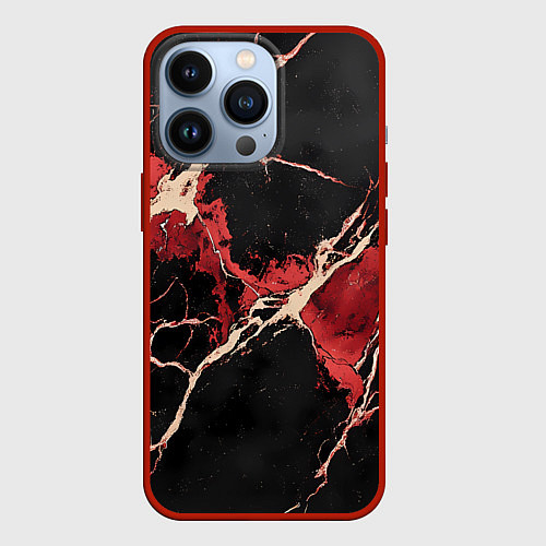 Чехол iPhone 13 Pro Красно-черная потертая текстура / 3D-Красный – фото 1