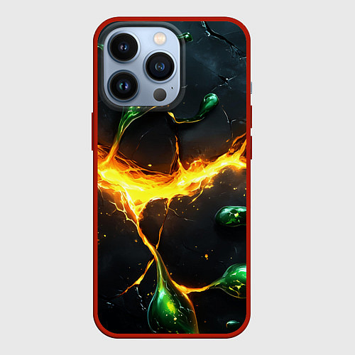 Чехол iPhone 13 Pro Разлом текстуры с зеленой слизью / 3D-Красный – фото 1