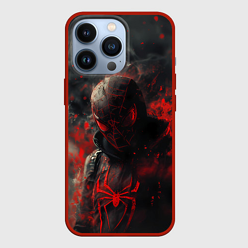 Чехол iPhone 13 Pro Black Spider-man / 3D-Красный – фото 1