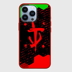Чехол для iPhone 13 Pro Doom лого соты текстура, цвет: 3D-красный