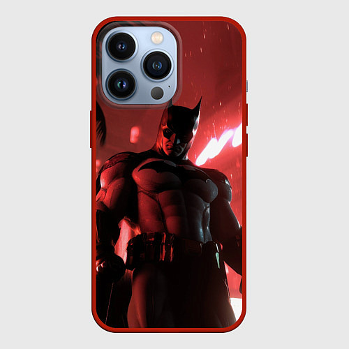 Чехол iPhone 13 Pro Бэтмен красный ночной город / 3D-Красный – фото 1