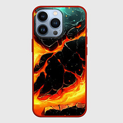 Чехол для iPhone 13 Pro Текстура разлома с лавой, цвет: 3D-красный