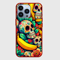 Чехол для iPhone 13 Pro Паттерн из черепов и бананов - нейроарт, цвет: 3D-красный