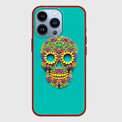 Чехол для iPhone 13 Pro Цветочный череп, цвет: 3D-красный