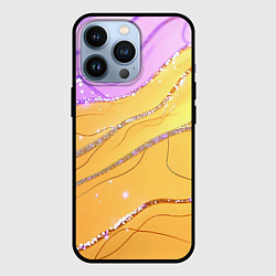 Чехол для iPhone 13 Pro Фиолетово-золотая текстура с блестяшками, цвет: 3D-черный
