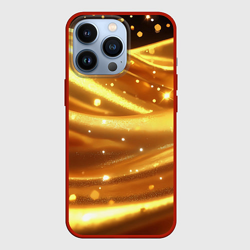 Чехол iPhone 13 Pro Золотая ткань с блестками / 3D-Красный – фото 1