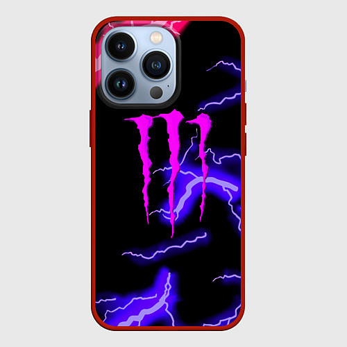 Чехол iPhone 13 Pro Monster energy неоновый шторм / 3D-Красный – фото 1