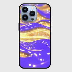 Чехол для iPhone 13 Pro Фиолетово-золотая жидкая текстура, цвет: 3D-черный