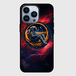 Чехол для iPhone 13 Pro Космонавт сидит в луне, цвет: 3D-черный