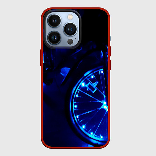 Чехол iPhone 13 Pro Синяя подсветка колёс / 3D-Красный – фото 1