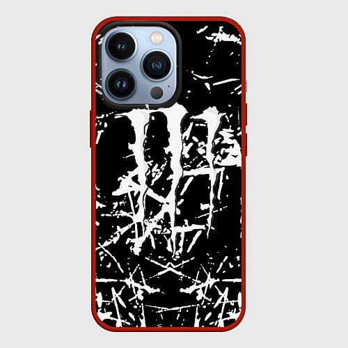 Чехол iPhone 13 Pro Monster energy белые штрихи краско / 3D-Красный – фото 1