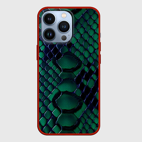 Чехол iPhone 13 Pro Бирюзовая змеиная кожа / 3D-Красный – фото 1