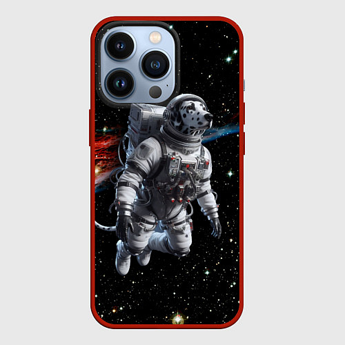 Чехол iPhone 13 Pro The dalmatian brave cosmonaut - ai art / 3D-Красный – фото 1