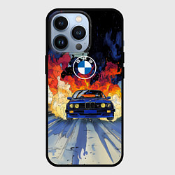 Чехол для iPhone 13 Pro Синяя БМВ за огнем, цвет: 3D-черный