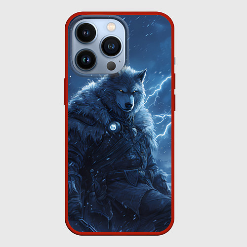 Чехол iPhone 13 Pro Волк повелитель молний / 3D-Красный – фото 1