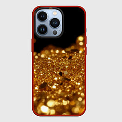 Чехол для iPhone 13 Pro Золотые частички на черном текстура, цвет: 3D-красный