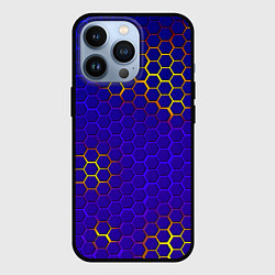 Чехол для iPhone 13 Pro Неоновые соты броня, цвет: 3D-черный