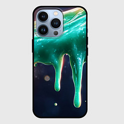 Чехол для iPhone 13 Pro Текстура стекающая зеленая клякса, цвет: 3D-черный