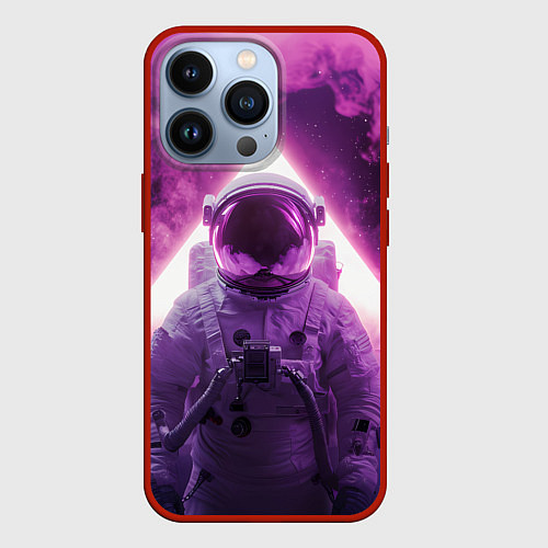 Чехол iPhone 13 Pro Космонавт и фиолетовый космос / 3D-Красный – фото 1