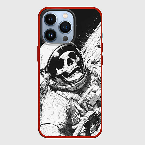 Чехол iPhone 13 Pro Скелет в космосе черно-белый / 3D-Красный – фото 1
