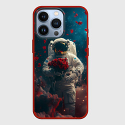 Чехол iPhone 13 Pro Космонавт с букетом роз