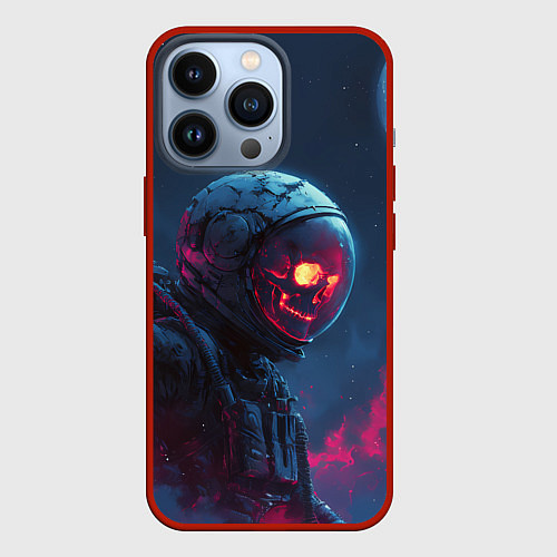 Чехол iPhone 13 Pro Скелет космонавта под луной / 3D-Красный – фото 1