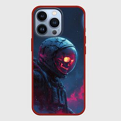Чехол для iPhone 13 Pro Скелет космонавта под луной, цвет: 3D-красный
