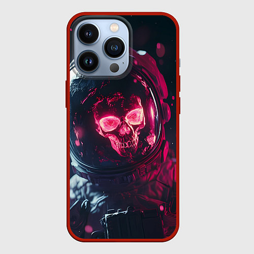 Чехол iPhone 13 Pro Красный череп в скафандре космонавта / 3D-Красный – фото 1