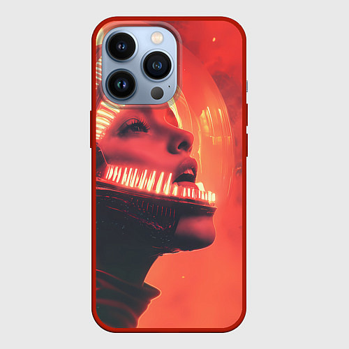 Чехол iPhone 13 Pro Скафандр Чужого на девушке / 3D-Красный – фото 1