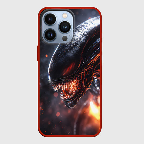 Чехол iPhone 13 Pro Голова Чужого из космоса / 3D-Красный – фото 1