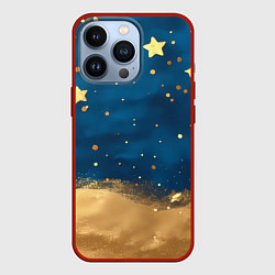 Чехол для iPhone 13 Pro Золотые звезды на синем фоне текстура, цвет: 3D-красный