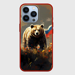 Чехол для iPhone 13 Pro Русский медведь в поле, цвет: 3D-красный
