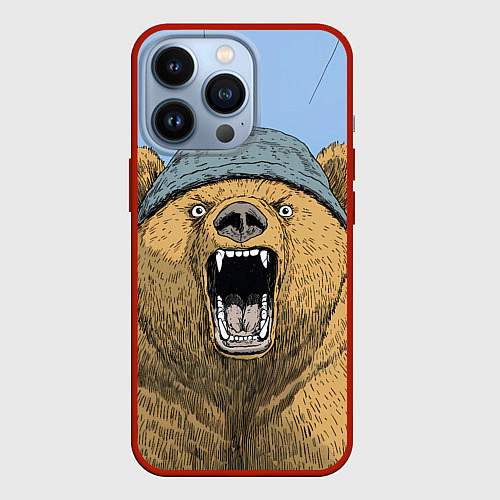 Чехол iPhone 13 Pro Злой орущий медведь / 3D-Красный – фото 1