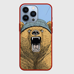 Чехол для iPhone 13 Pro Злой орущий медведь, цвет: 3D-красный