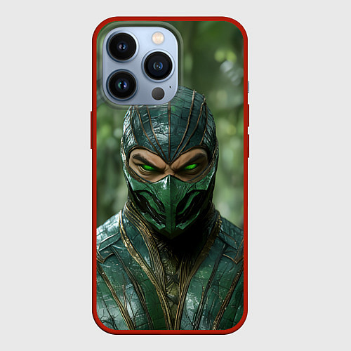 Чехол iPhone 13 Pro Рептилия с зелеными глазами / 3D-Красный – фото 1