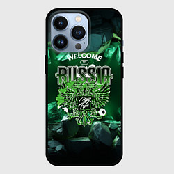 Чехол iPhone 13 Pro Russia - зеленые кристаллы